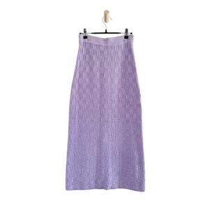 Rue Stiic Kenzie Knit Midi Long Skirt Lavender Purple Cotton Cozy Check Pattern